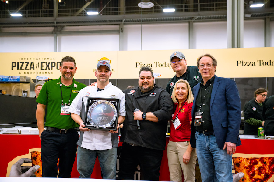 Tony Cerimele, (54.51) New Columbus Pizza Co., Pittston, Pennsylvania, won the Pan Pizza Division at the International Pizza Challenge 2024.